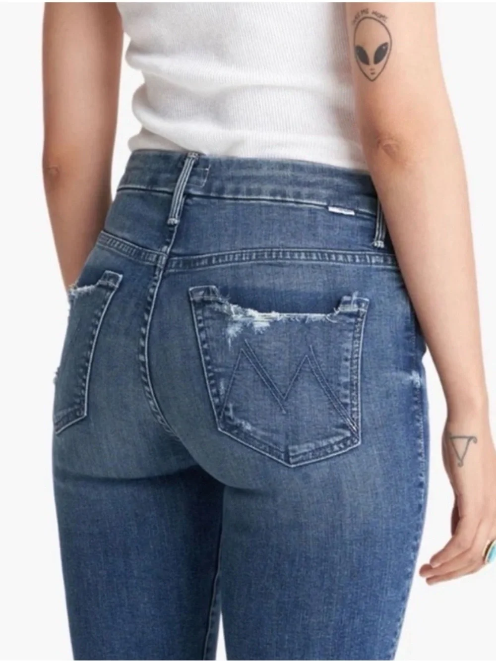 Mother High Waisted Looker Ankle Fray Jeans 26 Skinny Distressed Minimal Chic